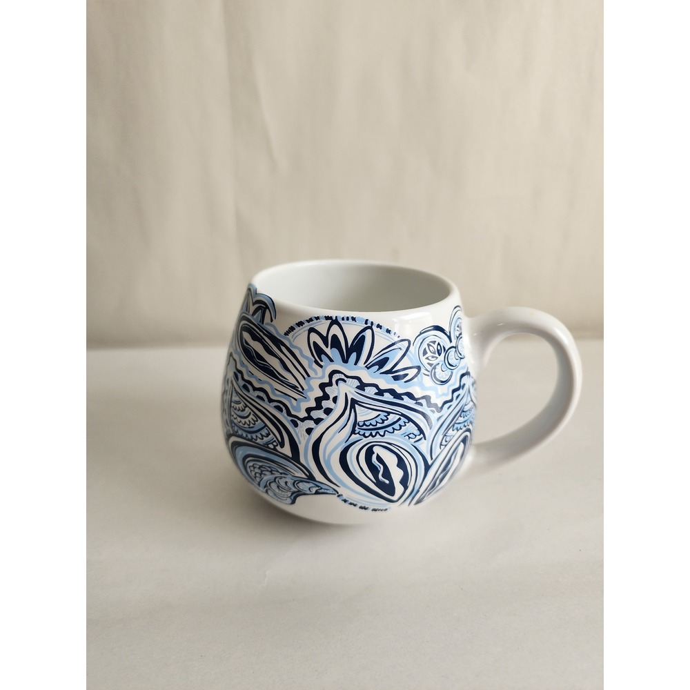 Lilly Pulitzer Blue White Paisley Floral Ceramic Coffee Mug Cup